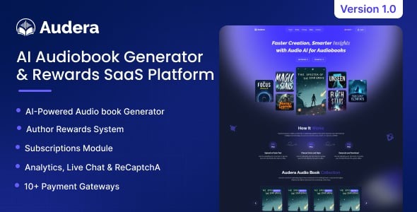 Audera - AI Audiobook Generator & Rewards SaaS