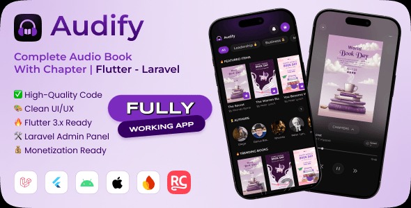 Audify – Complete Audiobook App with Chapter | Flutter Full App with Laravel Backend