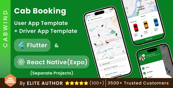 CabWind – Taxi & Cab Booking App UI Kit | Flutter & React Native Expo