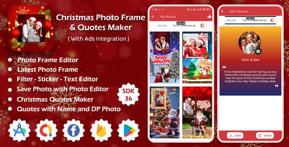 Christmas Photo Frame & Quotes Maker App | Photo Editor App | Christmas Quotes Maker App with Ads