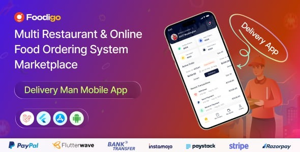 Foodigo - Online Restaurant and Food Ordering Platform Flutter Deliveryman Mobile App