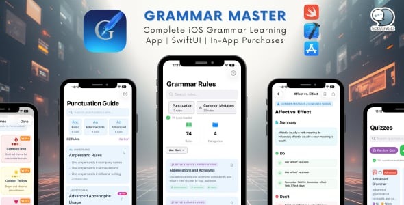 Grammar Master - Complete iOS Grammar Learning App | SwiftUI | White Label Ready | In-App Purchases