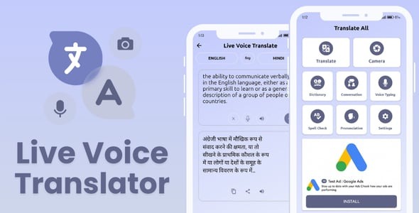 Live Voice Translator with AdMob Facebook Ads Android