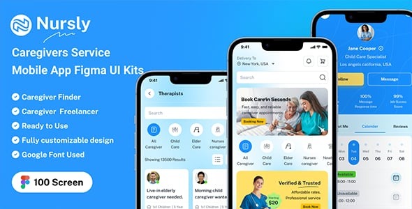 Nursly – Caregiver Services Mobile App Figma UI Kits