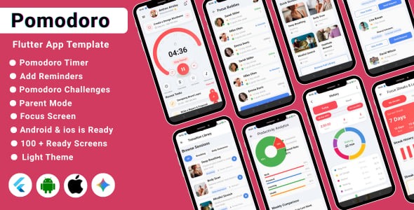 Pomodoro Timer Flutter App Template | Focus & Time Management App