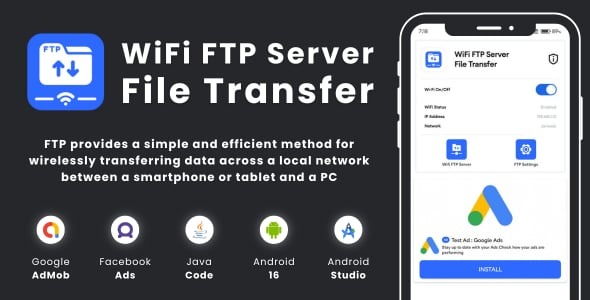 WiFi FTP Server File Transfer with AdMob Facebook Ads Android