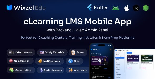 WixzelEdu – Flutter LMS Mobile App with Admin Panel and Node.js Backend