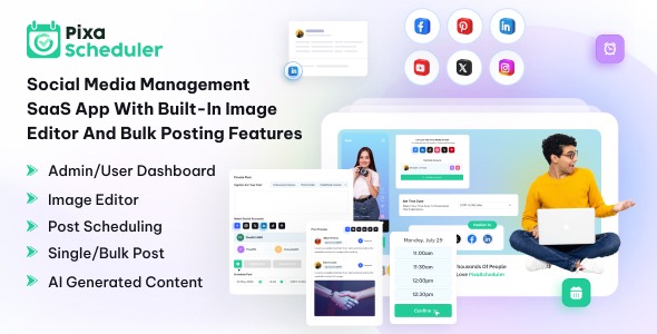 PixaScheduler – Social Media Bulk Scheduler with Built-In Image Editor SaaS Platform