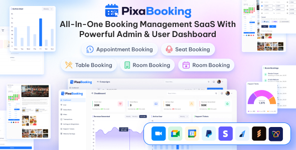 PixaBooking – Booking Management SaaS System Platform with Admin & User Dashboard