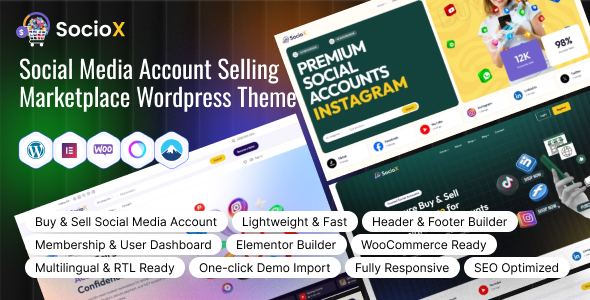 SocioX – Social Media Account Selling Marketplace WordPress Theme