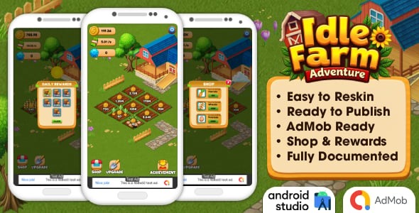 Idle Farm Adventure - Idle Game Android Studio Project with AdMob Ads + Ready to Publish