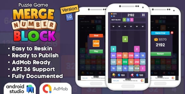 Merge Number Block - Puzzle Game Android Studio Project with AdMob Ads + Ready to Publish