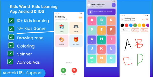 Kids World Flutter app for kids learn drawing & Games with Admob