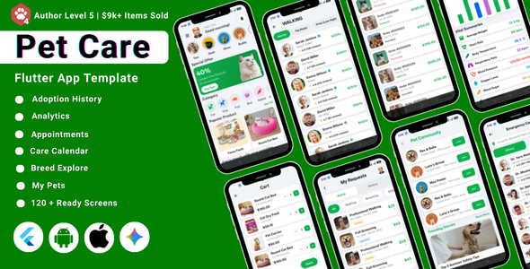 AI-Powered Pet Care Flutter Mobile App Template | Food & Accessories Store