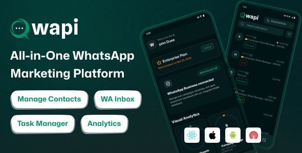 Wapi WhatsApp CRM Mobile App | React Native CLI Android iOS | Team Inbox, Campaign, Automation