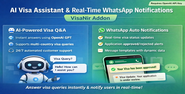 AI Visa Assistant & Real Time WhatsApp Notifications VisaNir Addon