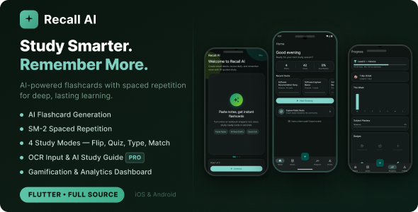 Recall AI – Flutter Flashcard App with AI Generation, Spaced Repetition & In-App Subscriptions