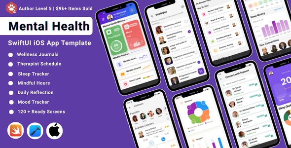 Mental Health SwiftUI iOS App Template | Mindfulness & Wellbeing Tracker