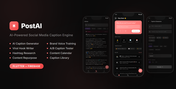 PostAI - AI Social Media Caption Generator & Content Creator Flutter App (Android & iOS)