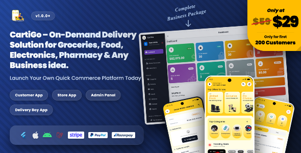 CartiGo – On-Demand Delivery & eCommerce Flutter App | Customer, Store & Rider Apps + Laravel